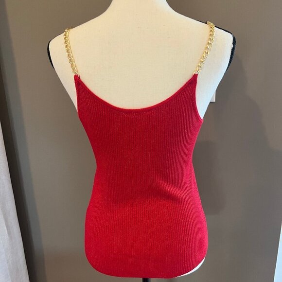 No Boundaries Women's Hot Red Sparkly Tank with gold chai strap, Size Medium - Picture 5 of 8